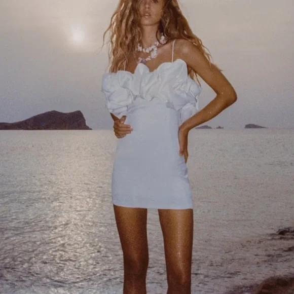 Zara | Dresses | Zara Oyster White Voluminous Satin Effect